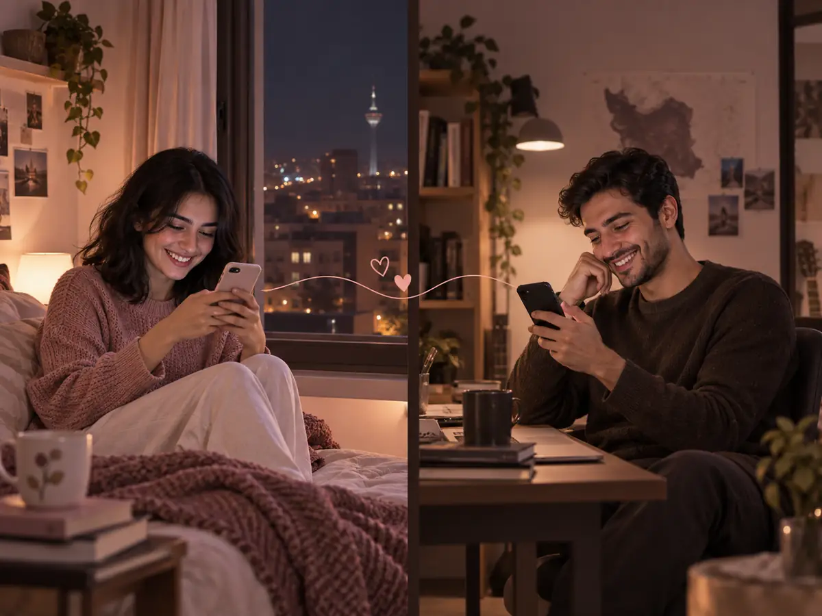 بازی با پارتنر در چت بین دو نفر در دو فضای جدا با گوشی و گفتوگوی شبانه