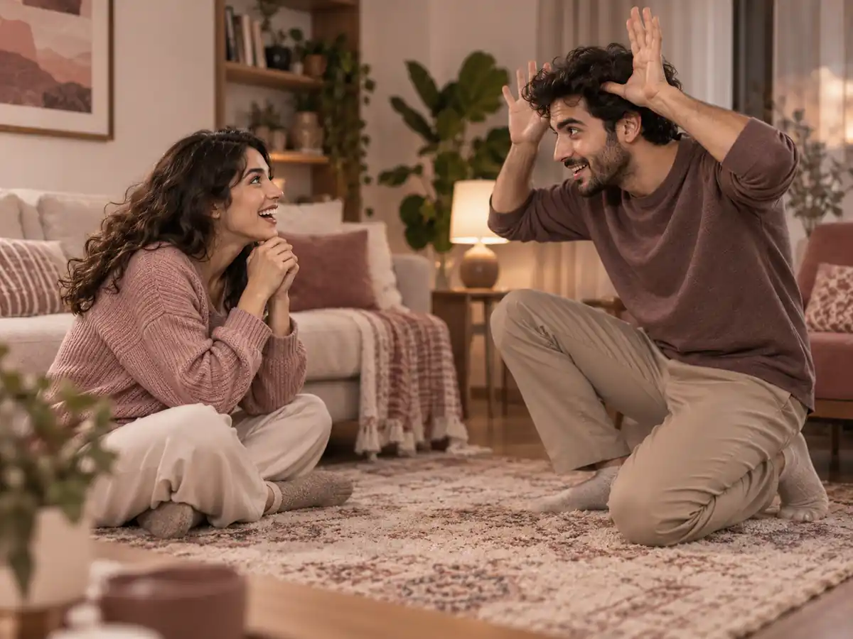 بازی دونفره بدون وسیله با اجرای پانتومیم و حدس زدن در خانه