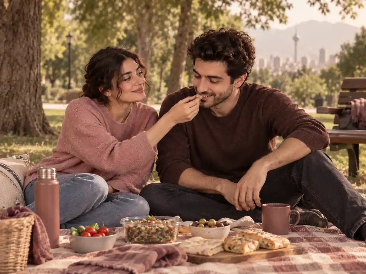 ایده دیت پیک نیک با خوراکیهای ساده خانگی و وقتگذرانی دونفره در پارک